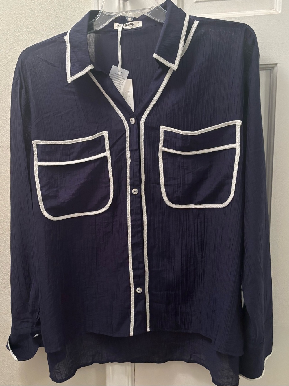 Grace Karen High/Low Navy Button-Front Blouse or Cover up. 
2XL